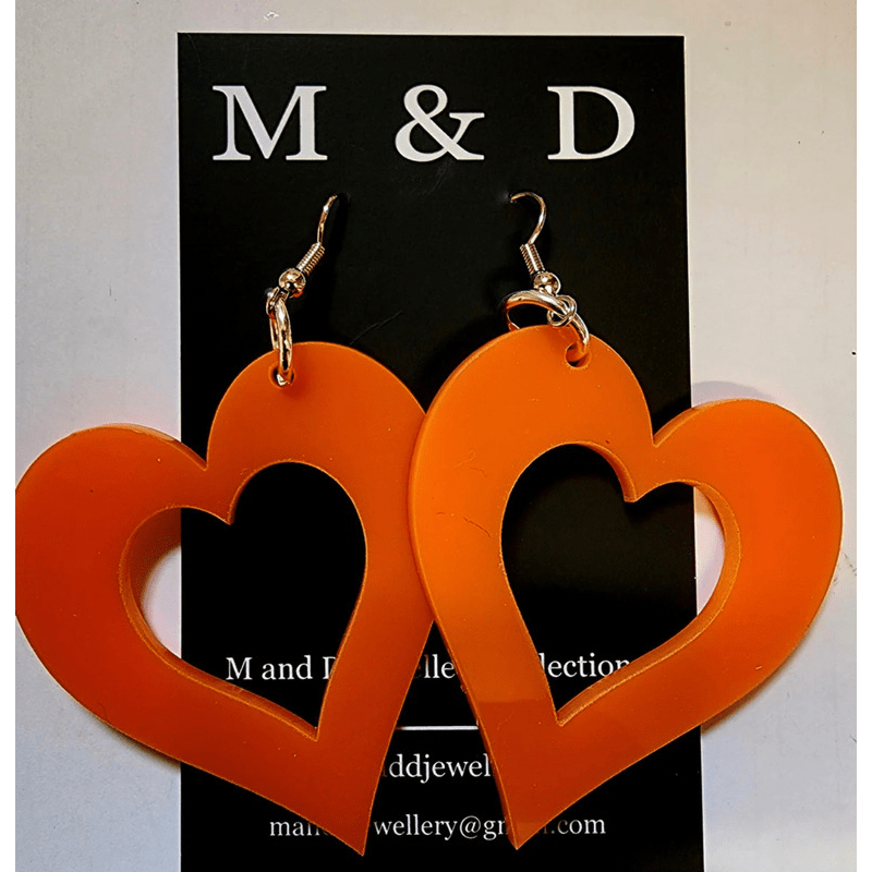 Acrylic Orange Heart Earrings Dangles Just Like You
